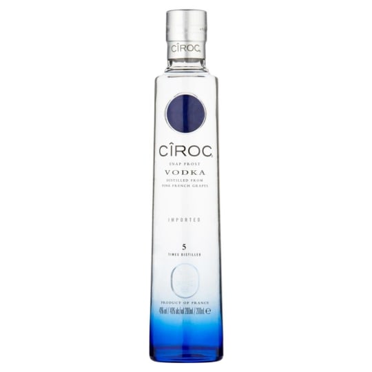 Ciroc Vodka - 200mL - Vodka lovers, you've never sipped an ultra-premium spirit like this before. Cîroc is a French vodka distilled from grapes harvested from the Gaillac and Cognac regions. After an innovative cold fermentation process, Cîroc is distilled five times to produce an amazingly smooth vodka. One of the most distinct vodkas on the market, Cîroc is sure to stick with you.    Cîroc may be distilled from grapes, but when you sip this vodka, you'll taste some lightly fruity notes rather than a full-on grape flavor. Look for notes of orange and anise and enjoy the crisp finish of this luxurious spirit.    Sure, you can sip Cîroc. But why not mix it in a celebrity-inspired cocktail? Try The Diddy, which includes equal parts Cîroc and lemonade, or the Lola, which boasts pomegranate juice and a splash of bubbly. No matter how you enjoy it, this is a vodka that's ideal for celebrations. Buy classic Ciroc Vodka online at a great price on Drizly and have it delivered directly to your door or pick it up in store.