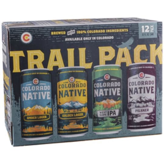 Colorado Native Trail Pack Variety Pack - 12 cans / 12oz - The Trail Pack features four beers: Amber - Here's a beer for any Colorado occasion. Sessionable, yet flavorful. Crisp, malty sweetness. Moderate hopiness. You'll like it. Possibly love it. Maybe even smuggle it. // West Slope IPA - You could call this a Colorado-style IPA if there ever was a thing. It's made with only Colorado-grown hops from the Western Slope, and sold only in Colorado. // Good as Golden - So you want a "beer, beer". Well, you've arrived at the right place. Remarkably clean and crisp, it's the real deal for living up those Colorado days. // Cerveza Nativa is a Mexican-Style lager brewed for the altitude. Crisp and refreshing as you'd expect, but with a bit more flavor.