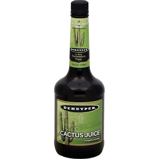 DeKuyper Cactus Juice Schnapps Liqueur - 750mL - Beat the heat with the sweetness of DeKuyper® Cactus Juice® Schnapps Liqueur. Capturing the essence of cactus in a bottle, this fun liqueur bursts with the flavor of real margaritas. Add the refreshing and surprising taste of cactus to your favorite summertime cocktails. Make a fun and colorful Desert Island, pouring it with DeKuyper® Island Punch Schnapps and club soda over ice, or mix it with cranberry juice in a Cranberry Cactus. With a heritage dating back more than 300 years, DeKuyper Cordials & Liqueurs continues to be on the cutting edge of the spirits industry