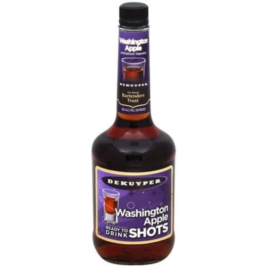 DeKuyper Washington Apple Shots - 750mL - Pour a perfect shot for any occasion with DeKuyper® Washington Apple Shots. Crisp and tart, this shot is a hit at cocktail or dinner parties. Sipped on its own or used as part of your favorite cocktail recipe, this ready-to-serve drink is perfectly blended for maximum flavor.