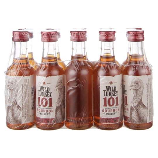 Wild Turkey 101 - 10 bottles / 50mL - Wild Turkey 101 is different for good reason, and it all comes down to premium ingredients, select barrels, and a lot of patience. Wild Turkey ages the whiskey longer in new American White Oak barrels with the deepest possible char, cutting no corners across all of our bourbons and giving each one distinctive and rich flavor.