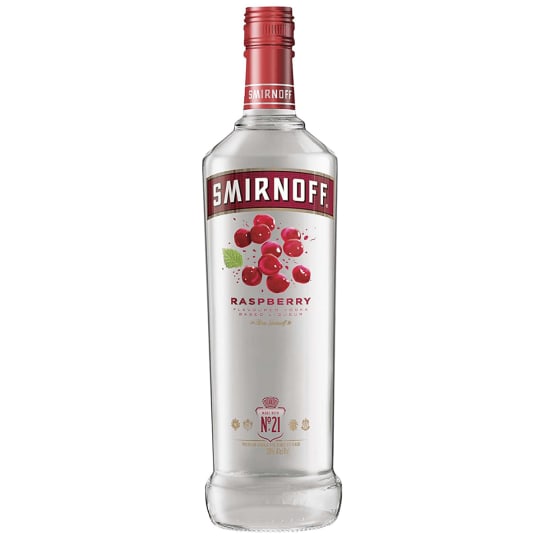 Smirnoff Raspberry Flavored Vodka - 750mL - Smirnoff Raspberry Crush Flavoured Vodka is a delicious raspberry flavoured vodka with the natural flavours of pink raspberries. Made with unmistakably smooth Smirnoff No. 21 vodka, triple distilled from a blend of the finest grains and filtered ten times in a unique process through seven columns of charcoal.