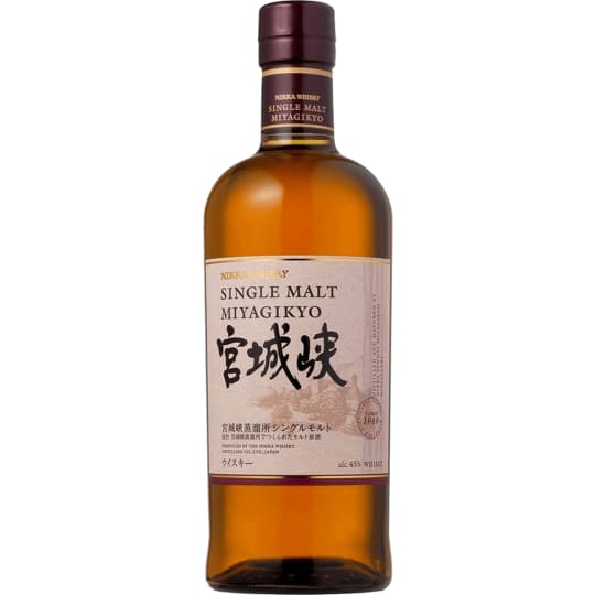 Nikka Miyagikyo Japanese Whiskey - 750mL - Miyagikyo Single Malt is described as soft and fruity. Using less peaty malt, this whisky is distilled in a pot still heated by indirect steam at a low temperature. Miyagikyo Single Malt has an elegant fruitiness and a distinctive aroma with a strong Sherry cask influence.