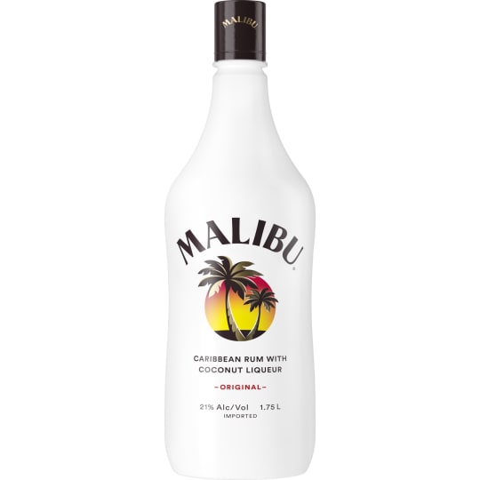 Malibu Original Caribbean Flavored Rum - 1.75L - Malibu Original is the best-selling coconut-flavored rum in the world, delivering a smooth and sweet flavor that complements all your favorite tropical cocktails. This rich Caribbean rum is aged in oak barrels for two years to develop its complex, sweet flavor.