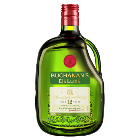 Buchanan's DeLuxe Aged 12 Old Years Blended Scotch Whiskey - 1.75L Buchanan's DeLuxe Aged 12 Old Years Blended Scotch Whiskey - 1.75L - Buchanan's 12-year-old DeLuxe scotch is a venerable blended scotch with a low profile, though it scores rather high in the quality department. Notes of baked bread, vanilla and light medicinal notes harmoniously weave together to create a long, lightly sweet finish.