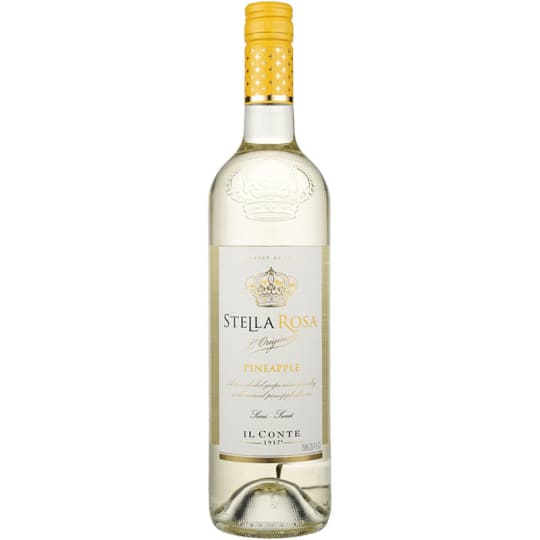 Stella Rosa Pineapple White Wine Moscato - 750mL - Stella Rosa Pineapple is a proprietary blend of several Italian white grape varietals including White Moscato (an indigenous grape variety from Piedmont). The wine has all-natural flavors of Pineapple that are created using an all-natural distillation process.