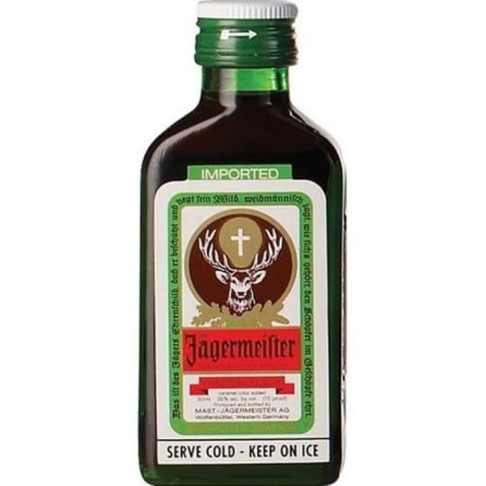 Jägermeister Herbal Liqueur - 50mL - Jägermeister's ingredients include 56 herbs, fruits, roots, and spices, including citrus peel, licorice, anise, poppy seeds, saffron, ginger, juniper berries, and ginseng.