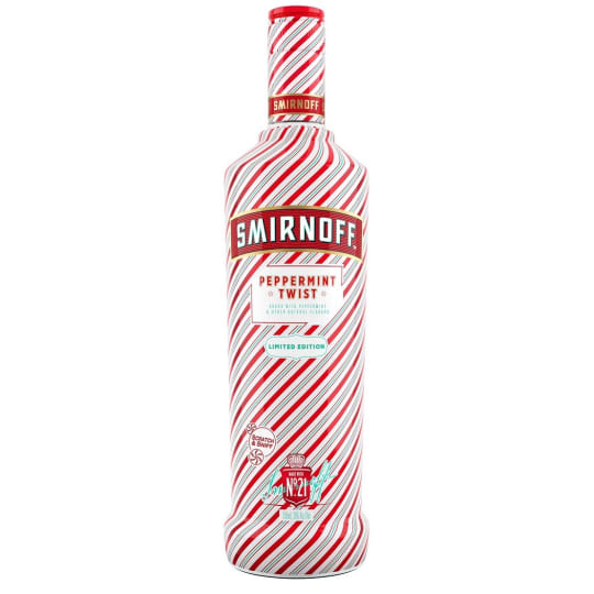Smirnoff Peppermint Twist Flavored Vodka - 750mL - Wrapped in its season's best stripes for this Holiday Season, Smirnoff Peppermint delivers the mouth-watering taste of sweet holiday candy, balanced by the soothing cool of peppermint. Perfect as a chilled shot or creatively mixed in your favorite Holiday cocktail.