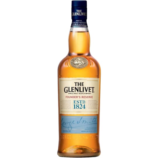 Glenlivet Founders Reserve Whiskey Scotch - 750mL The Glenlivet Glenlivet Founders Reserve Whiskey Scotch - 750mL The Glenlivet - True to the greatly imitated Glenlivet house style, the Founder's Reserve is an incredibly smooth and fruity single malt. Flavour – Succulent flavours of mandarin syrup, ripe poached pears and chocolate dipped-raisins. Palate: Sweet, fruit notes of zesty oranges and pears, with a hint of candy, toffee apples.