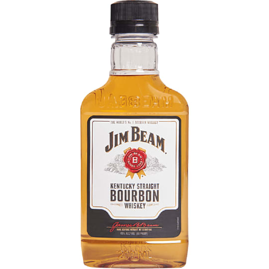 Jim Beam Bourbon Whiskey - 200mL - This giant of the category is aged for four years in oak barrels to create a smooth, mellow taste with hints of spice. It has quite a high percentage of rye in the mashbill.