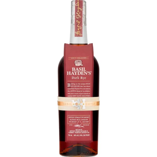 Basil Hayden's Dark Whiskey Rye - 750mL - Dark Rye is a blend of Kentucky straight rye, Canadian rye from Alberta Distillery, and California port. A touch of rye spice accents the fruit-forward scents, providing additional structure. The overall aroma is quite wine-forward, though it offers ample intensity despite the low proof.