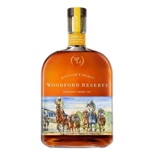 Woodford Reserve Derby Bourbon Whiskey - 1L - Official Bourbon of the Kentucky Derby. Spicy and forceful taking its flavor from the charred barrels that are used to age this bourbon, charred oak, toffee, vanilla and pepper are the dominate flavors. A long lasting dry finish. Enjoy neat, with water, or with ice.