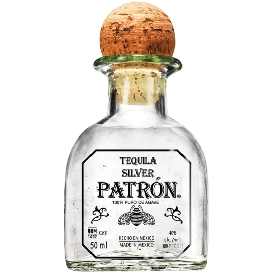Patrón Silver Tequila - 50mL - Patrón Silver is clean tasting, with hints of citrus and white pepper. It has what most would consider to be a classic tequila flavor. Patrón Silver is a standard-bearer tequila.
