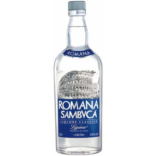Romana Classic Sambuca - 750mL - An authentic Italian liqueur. Romana Sambuca has a unique blend of natural flavor essence and ingredients including anise, elderberries, sugar, and a natural flavor distilled in the old world tradition. Clear, oily, fusel oil, sweet anise aromas; thick, sweet and viscous with a distinctly oily note through the finish.