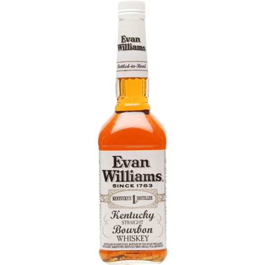 Evan Williams Bottled-in-Bond White Label Bourbon Whiskey - 750mL - Named after Evan Williams who opened Kentucky's First Distillery in 1783, our Bottled-In-Bond Bourbon is 100 proof, aged for four years and results in a Bourbon that is smooth, rich and easy to enjoy.