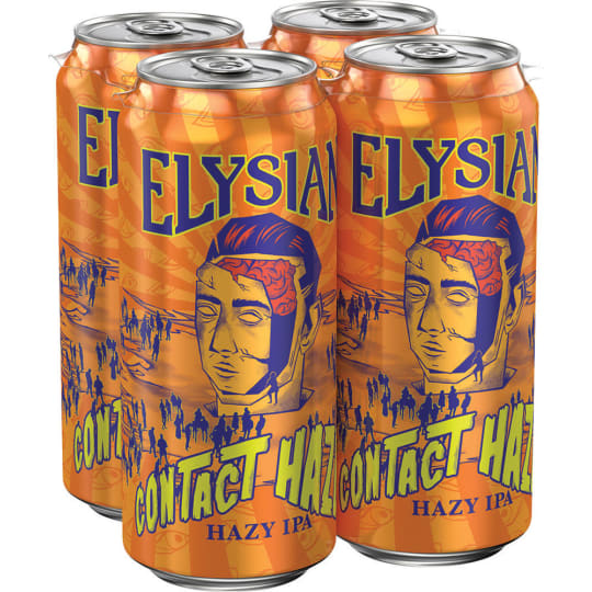 Elysian Contact Hazy IPA - 4 cans / 16oz - A tangled chemistry of mild haze, low bitterness, and an explosion of hop aroma. Concentrations of bright raspberry, currant, citrus, guava, and passionfruit, with a slight floral note.