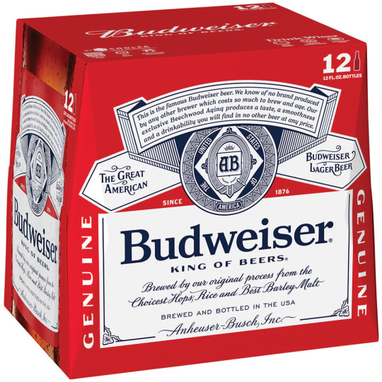Budweiser Lager - 12 bottles / 12oz - An iconic beer, Budweiser Lager is medium-bodied and full of flavour. Fresh rice and carefully filtered water combine with premium barley malt, a blend of exceptional hop varieties, and traditional Beechwood ageing technqiues to give Budweiser it's unique American flavour.