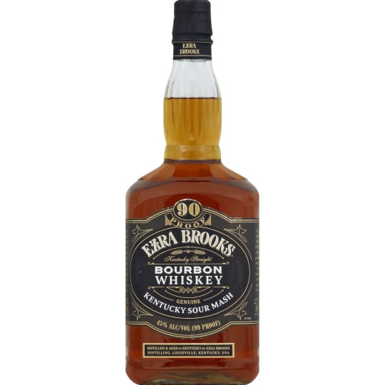 Ezra Brooks Bourbon Whiskey - 1.75L - It starts with genuine Kentucky sour mash. Then it's aged the old-fashioned way, charcoal filtered, and bottled at an honest 90 proof. That's straight-up authentic bourbon. Caramel and vanilla with hints of spice and chocolate for a smooth, warm finish.