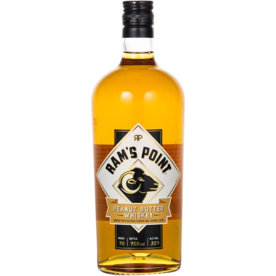 Ram's Point Peanut Butter Flavored Whiskey - 750mL - Butting heads with tradition, Ram's Point was created especially for the hard- headed who aren't afraid to live life on the edge. Our bold whiskey locks horns with smooth peanut butter flavor to create an intense spirit worth fighting for.
