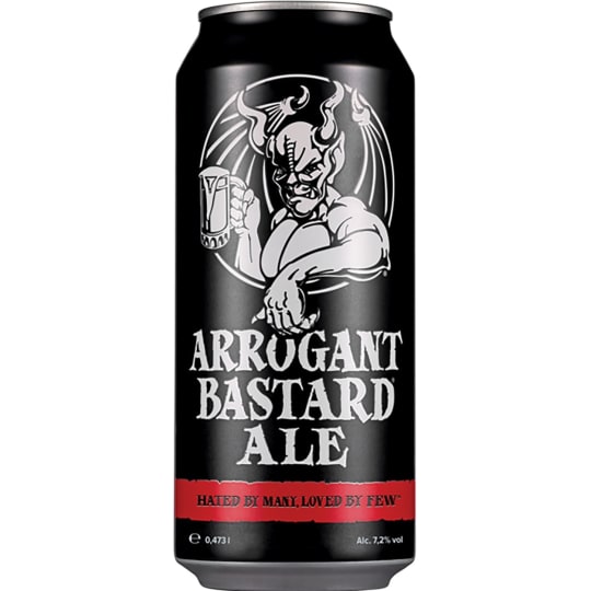 Stone Arrogant Bastard Strong Ale - 6 cans / 12oz - This is an aggressive beer. You probably won't like it. It is quite doubtful you have the taste or sophistication to be able to appreciate an ale of this quality or depth. We would suggest you stick to more familiar territory - maybe something with a multi-million dollar ad campaign aimed at convincing you it's made in a little brewery, or one that implies that its tasteless fizzy yellow beer will give you more sex appeal.