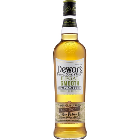 Dewar's Ilegal Smooth 8 Years Old Whiskey Scotch - 750mL - Exciting new blend and the second in an innovation Limited Time Only cask series from the iconic whisky maker. Crafted from 8year old blended scotch whisky, double-aged and finished 6months in casks that previously held ILEGAL Mezcal, for a pleasantly smooth and sweet flavor.