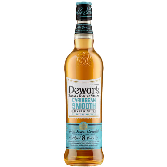 Dewar's Carribbean Rum Cask 8 Years Old Whiskey Scotch - 750mL - Dewar's 8 Year has tasting notes of apples, caramel, and biscuit cereal that slip into dark brown sugar and tropical fruit. The finish is short to moderate in length and has notes of mixed fruit. Perfect over ice or neat.