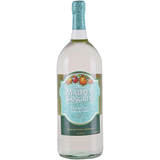 Madria Sangria Moscato - 1.5L - A delicious blend of Moscato wine with hints of orange, peach and apple, this white sangria has the right amount of sweetness and refreshment to enliven your summer cocktails.