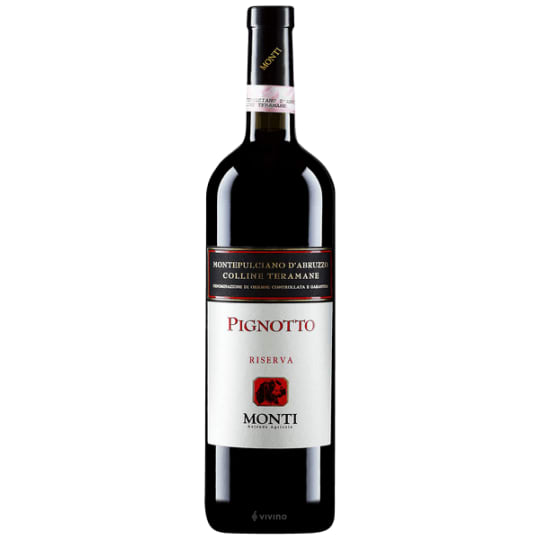 Pignotto Montepulciano d'Abruzzo Colline Teramane Riserva-750ml - The Wine Pignotto Montepulciano d’Abruzzo Colline Teramane Riserva DOCG 2012 , is presented in an inviting color intense ruby red. The nose is powerful, broad and growing in the ripe fruit with black and red berries, hints of violet, dark spices and aromatic herbs, with tertiary hints of chocolate, eucalyptus, undergrowth, tobacco and vanilla due to aging in wood. The entrance to the palate is enveloping, soft and dry, with a medium body, balanced by an opulent tannin. In the finish it is intense and persistent.
