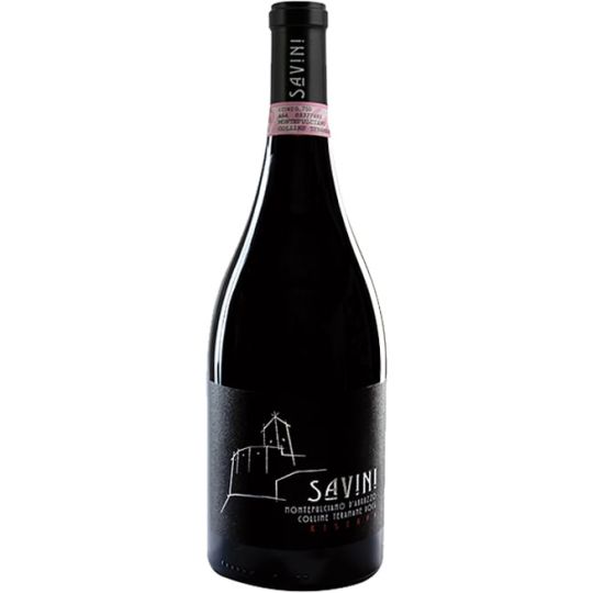 Savini Riserva Montepulciano d’Abruzzo DOCG-750ml - The color is deep ruby red with garnet nuances. On the nose the wine offers hints of red fruit jam (cherry, black cherry), dried flowers, cardamom and sweet tobacco. On the palate it is rich and intensely structured with well-integrated tannins and flavors of licorice and morosco cherry that carry through a dry, complex finish.-Winemakers notes.