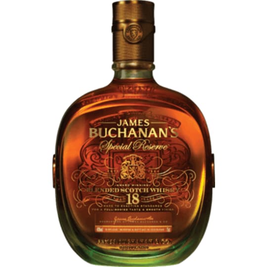 Buchanan's 18 Year Old Scotch Whiskey - 750mL - Buchanan's 18 Year Special Reserve Scotch Whisky is a blend of grain whiskies and single malts aged for at least 18 years. This blend has full rich flavors that are followed by a full-bodied palate and a rich smooth finish.