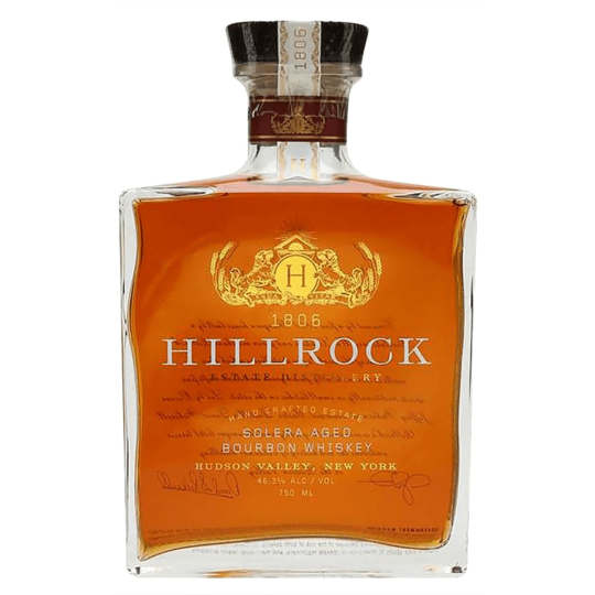 Hillrock Estate Distillery Solera Aged Bourbon Whiskey - 750mL - Sweet nose with caramel and vanilla, slightly floral and fruity. Well-balanced with roasted corn, toast and raisin. Sherry finishing adds flavors of walnut, fig and candied fruit. Finish is medium-long with notes of sweet caramel and butterscotch.