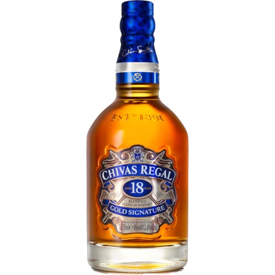 Chivas Regal 18 Year Old Whiskey Scotch - 750mL - Rich, indulgent, multi-layered aromas with hints of dried fruits, buttery toffee and dark chocolate. TASTE: A velvety, dark chocolate palate yields to elegant floral notes and a wisp of sweet, mellow smokiness.