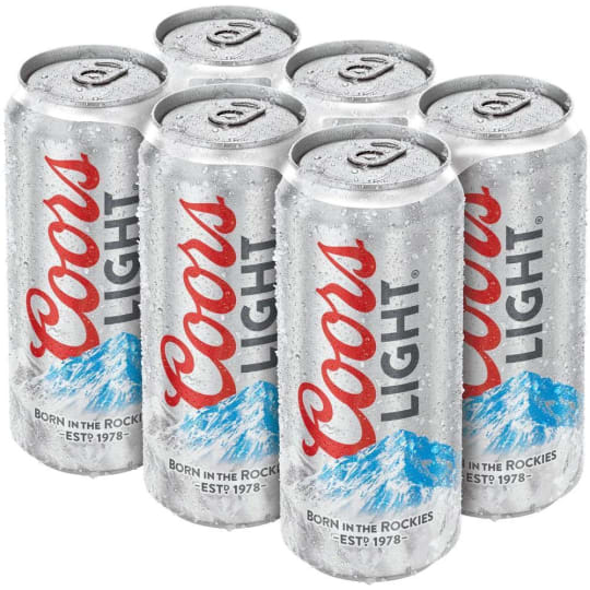 Coors Light Beer - 6 cans / 16oz - Crisp, clean and refreshing, Coors Light is an American-style light lager beer. This light beer has 4.2% ABV, 102 calories and 5 grams of carbs per 12-ounce serving. Full of Rocky Mountain refreshment, this light-calorie beer provides a light body with clean malt notes and low bitterness.