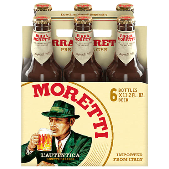Birra Morreti 6 x 11.2oz Bottles - Birra Moretti is brewed the traditional Italian way with an unchanged recipe since 1859. With a unique aroma, this bottom-fermented lager reflects the timeless Italian traditions of simple, yet exceptional ingredients. 4.6% ABV.