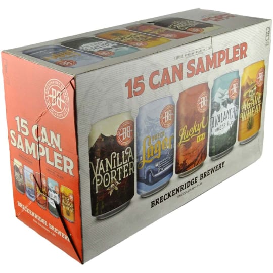 Breckenridge Brewery Sampler Pack - 15 cans / 12oz - This 15-pack can sampler is the epitome of portability and versatility. It’s lightweight, so it pleases the active and outdoorsy, yet its variety makes it ideal for any occasion. We change up the featured beer now and again to keep people coming back for more.
