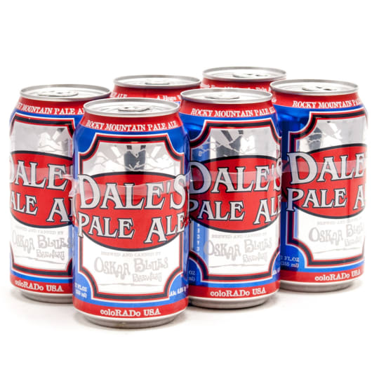 Oskar Blues Dale's Pale Ale - 6 cans / 12oz - Brewed with hefty amounts of European malts and four kinds of American hops, Dale's Pale Ale delivers a blast of hop aromas redolent of citrus and spice, which are then complemented by toasty and sweet malts. This brew has a silky mouthfeel with an accompanying lingering bitterness. ABV 6.50