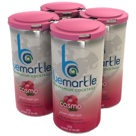Blue Marble Cocktails Cosmo - 4 cans / 200mL - This cosmopolitan cocktail stands up to the test of time and is always a crowd-pleaser. Sip a perfect pour of ultra-premium vodka, all-natural cranberry and lime juice, that has everyone asking for another round.     Blue Marble Cocktails are made in the USA with only all-natural ingredients, ultra-premium spirits, and no artificial ingredients added, gluten free and vegan friendly.