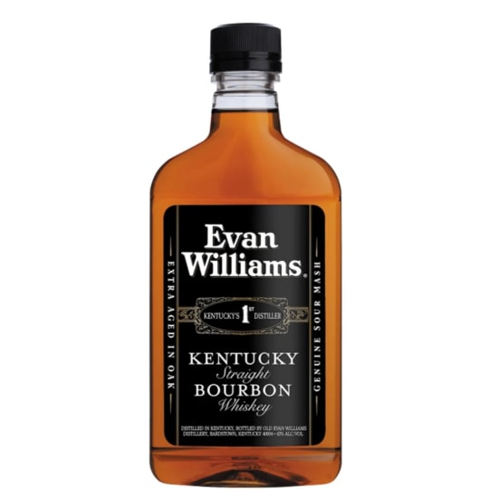 Evan Williams Bourbon - 375mL - You may think you have run the gamut of American bourbons, but if you haven't tried Evan Williams Black, you aren't quite finished with your foray into one of America's finest exports. Founded in 1783 on the banks of the Ohio River, Evan Williams is one of the oldest distilleries in the country and the first bourbon distillery in Kentucky. Because of its history and secret recipe, Evan Williams Black Label is the premier Kentucky bourbon to suit your tastes.    As soon as you open a bottle of Evan Williams Black Label, you're met with a rich aroma of vanilla and mint, but this is just the precursor. When it hits your lips, hints of oak, caramel and brown sugar greet you and linger through the satisfying finish.    Although purists say the only way to drink bourbon is neat or on the rocks, Evan Williams Black Label lends itself to any number of lavish cocktails. Evan and cola is an all-American choice among cocktails, while an Evan and mineral water brightens the flavor without any harshness.    If you're into something that introduces more flavors, a classic mint julep or Manhattan transports you to the Kentucky Derby or the Big Apple, that is unless you already live in one of these cities. If not, experiment on your own with juices, sodas and mixers, and name it after your hometown. With any luck, a Des Moines Fury will catch on like wildfire. Evan Williams Black Label lets you show off your creativity behind the bar.    Buy Evan Williams Black online through Drizly and have it delivered directly to your door or pick it up in store.
