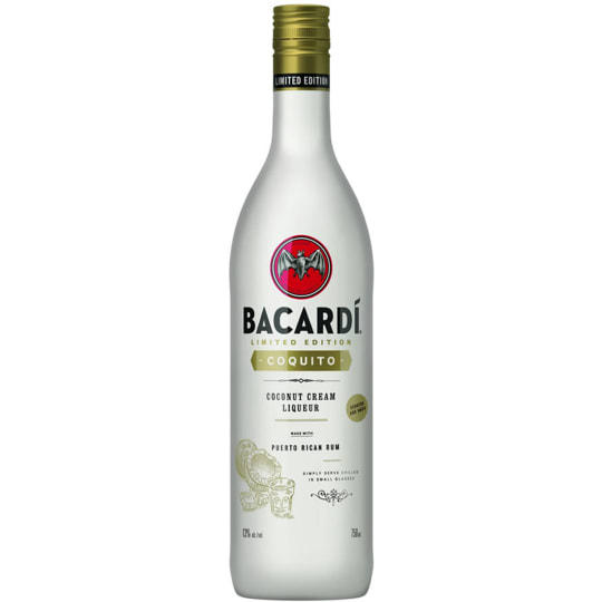 Bacardi Coquito Cream Liqueur - 750mL - A cream-based coconut liqueur, Coquito is a traditional Puerto Rican Holiday cocktail. Made with Bacardi Superior Rum and a mix of vanilla, cinnamon and other festive spices.