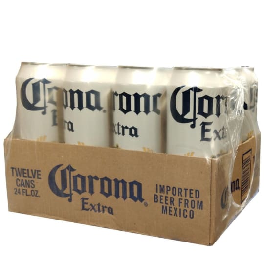 Corona Extra 12 x 24oz Cans - Refreshing, crisp, and well-balanced between hops and malt. Made from the finest-quality blend of filtered water, malted barley, hops, corn, and yeast, this cerveza has a refreshing, smooth taste that offers the perfect balance between heavier European import beer and lighter domestic beer.  5% ABV