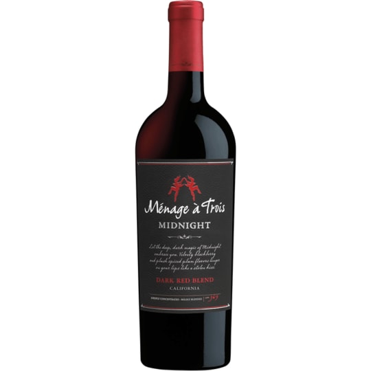 Menage a Trois Midnight Dark Red Bled - 750mL - A passionate red blend bursting with dusky aromas, an extraordinarily deep color, and rich, ripe black fruit. Dont be shy turn out the lights and savor the pleasures of the dark.
