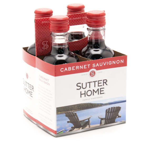 Sutter Home Cabernet Sauvignon - 4 plastic bottles / 187mL - This medium-bodied wine has no agenda other than inviting you to partake in its rich cherry flavors and toasty vanilla touches of goodness. Enjoy this wine immediately, accompanying chicken dishes, red meats, game, and mildly seasoned pastas.