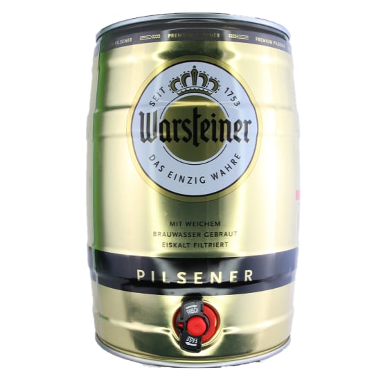 Warsteiner 5L Mini Keg - A refreshing, pale golden pilsner with a clean taste perfectly balanced with hints of barley malt, subtle bottom fermenting yeast tones and mild hoppy bitterness. 4.8% ABV.