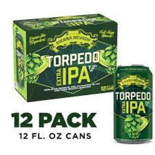 Sierra Nevada Torpedo Extra IPA 12 Pack Cans - This beer has smooth bready and malt flavors, solid bitterness, and a massive hop aroma, yet remains easy drinking with a pleasant dry finish. 7.2% ABV.
