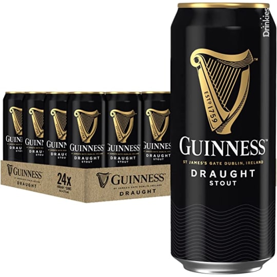 Guinness Draught Stout 24 Pack 14.9oz Cans - Tastes deliciously light and smooth, swirling with notes of roasted barley, caramel, coffee and chocolate. 4.2% ABV.