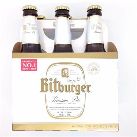 Bitburger Premium Pils 6 Pack Bottles - Delicately tart and pleasantly bitter - with a strong hop taste. 4.8% ABV