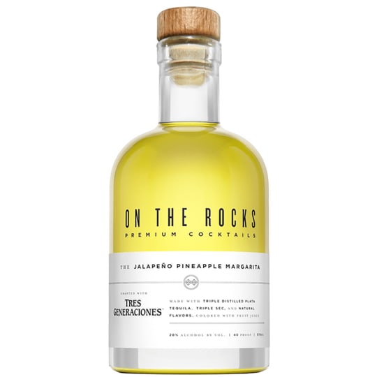 On The Rocks Jalapeno Pineapple Margarita - 375mL - The OTR (On The Rocks) Jalapeño Pineapple Margarita is a ready-to-drink, premium bottled cocktail featuring Tres Generaciones Plata Tequila, triple sec, pineapple, and jalapeño. Sweetened with cane sugar, this 20% ABV (40 proof) craft cocktail delivers a beautifully balanced profile of tropical sweetness, citrus, and a gentle, lingering heat.