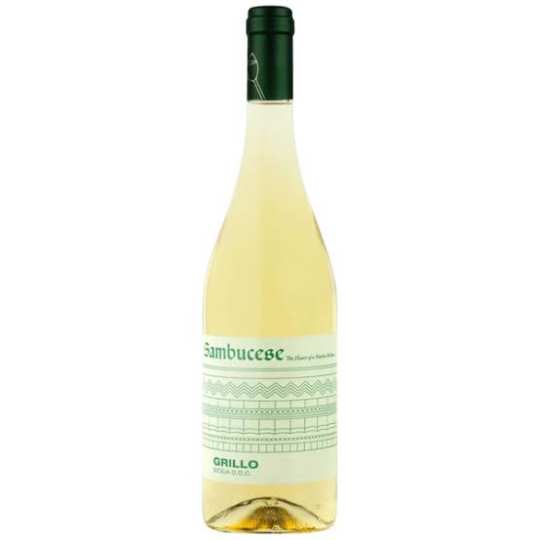 Sambucese Grillo - 750mL - Sambucese Grillo is a Sicilian white wine made from the island’s native Grillo grape. It shows fresh notes of citrus, green apple, white peach, and Mediterranean herbs, with bright acidity and a clean, refreshing finish.  A classic expression of Sicilian Grillo, it offers a crisp, easy-drinking style that pairs well with seafood, grilled vegetables, and light pasta dishes.