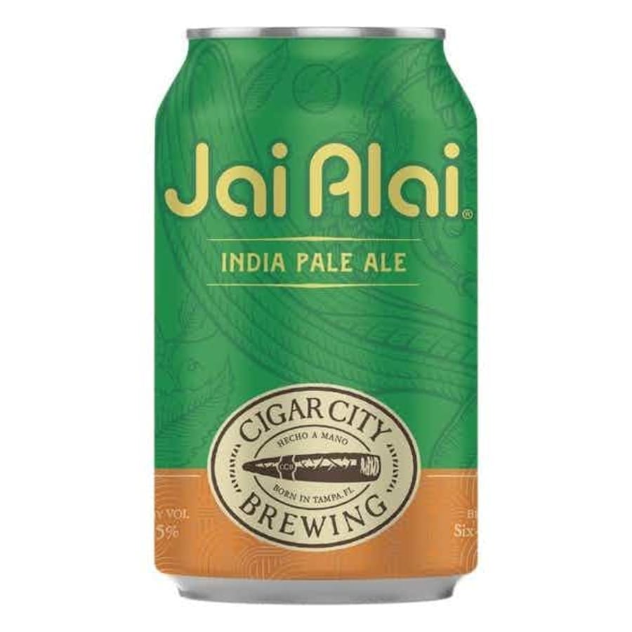 Cigar City Brewing Jai Alai IPA 6 pack Can - A foxy IPA that strikes the perfect balance between hoppy and fruity. The name Jai Alai pays tribute to the high-speed ballgame from the Basque region, though it was brewed in the Tampa Bay. Its orange-amber bubbly body is sure to turbo boost any evening.