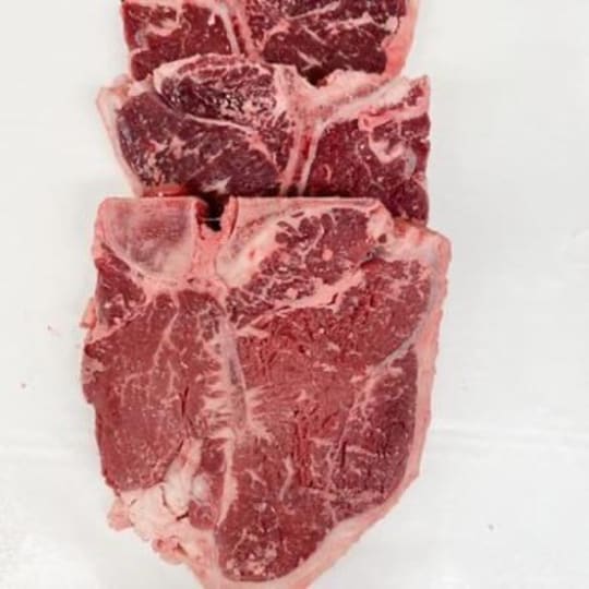 T-Bone Steak - Two bone-in steaks per package. Cut 1" thick.  Ordered in 1 lb increments. For example, if you order a quantity of 2, you will receive 2 lb.  Price per pound is $15.95.